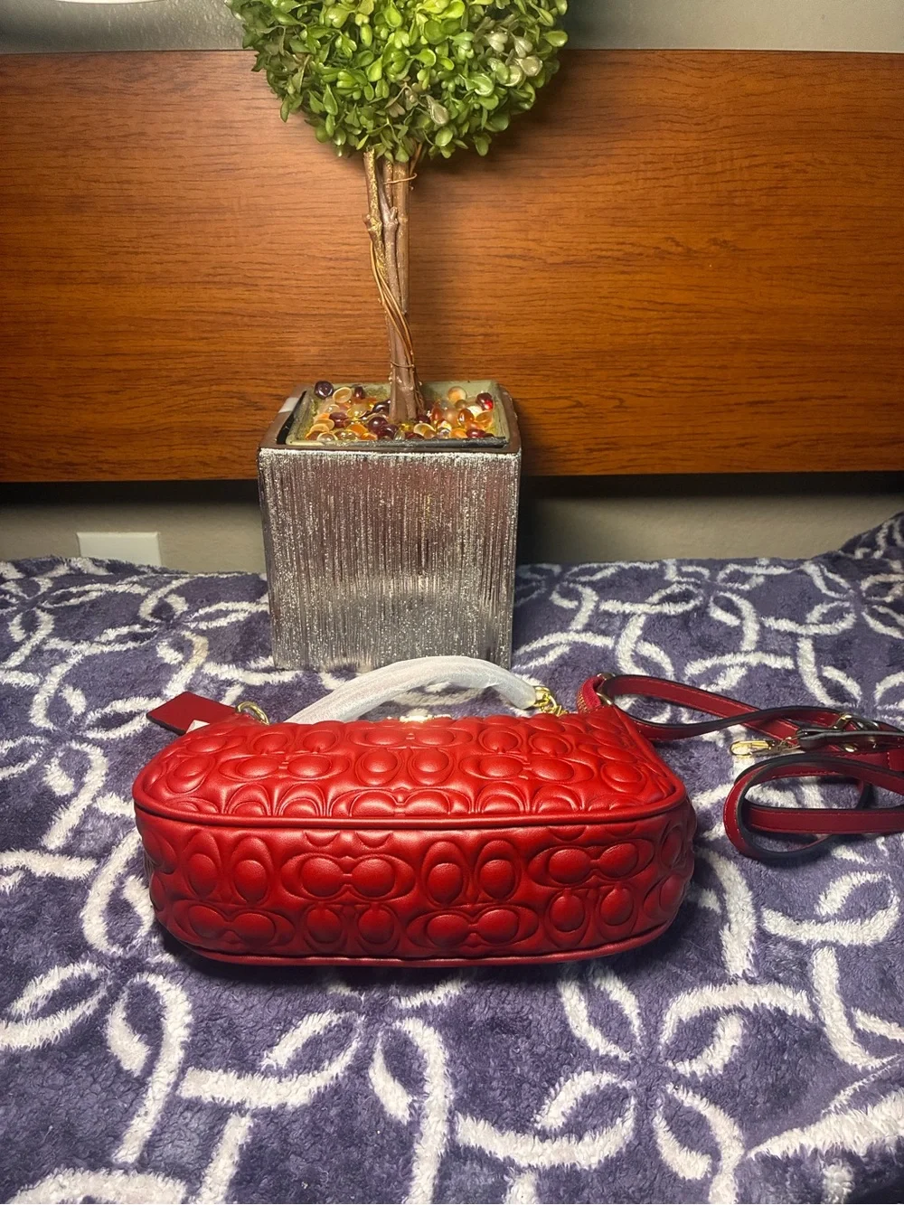 Coach Quilted Signature Leather Shoulder Bag in Red